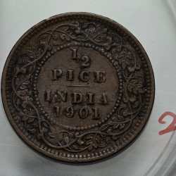 Alternative view of British India Victoria 1/2 Pice 1901 Copper Coin High Grade