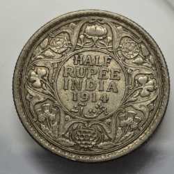 Alternative view of British India George V Half Rupee 1914 Silver Coin High Grade