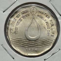 2 Rs World Food DAY Water For Life 1994 Hyderabad Mint Coin UNC
