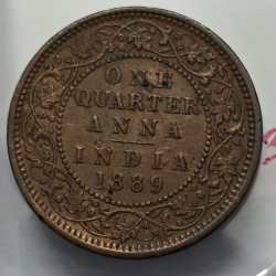 Alternative view of British India Victoria One Quarter Anna 1889 Copper Coin High Grade Rare