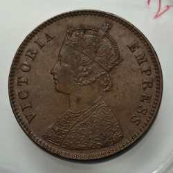 British India Victoria One Quarter Anna 1891 Copper Coin