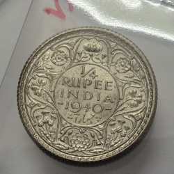 Alternative view of British India George VI 1/4 Rupee 1940 Silver Coin BUNC