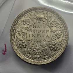 Alternative view of British India George VI Half Rupee 1942 Mumbai Mint Silver Coin High Grade