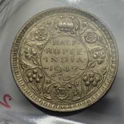Alternative view of British India George VI Half Rupee 1942 Mumbai Mint Silver Coin High Grade