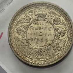 Alternative view of British India George VI Half Rupee 1944 Mumbai Mint Silver Coin High Grade