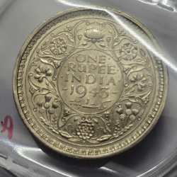 Alternative view of British India George VI One Rupee 1943 Silver Coin BUnc Rare