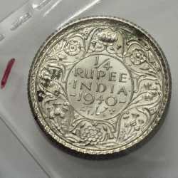 Alternative view of British India George VI 1/4 Rupee 1940 Silver Coin BUNC