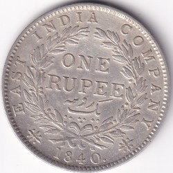 One Rupee East India Company 1840 Continuous Legend Silver Coin