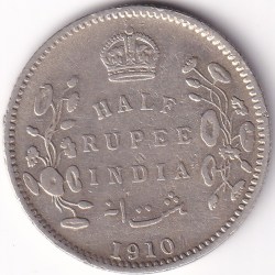 1/2 Rupee 1910 Silver British India Coin #2