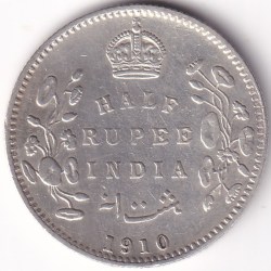 1/2 Rupee 1910 Silver British India Coin #3