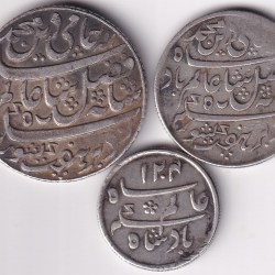 Alternative view of Shah Alam Bengal Presidency quarter half and one rupee three silver Coins set