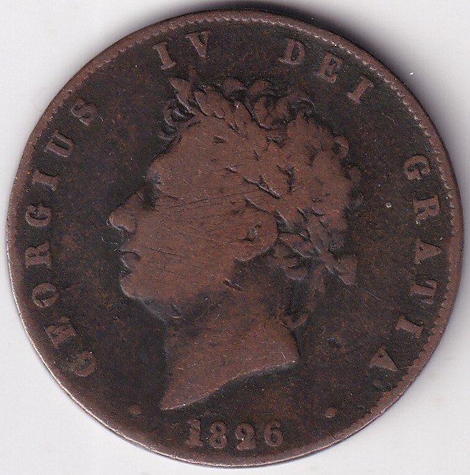 Great Britian Half Penny 1826 George IV Copper Coin Rare