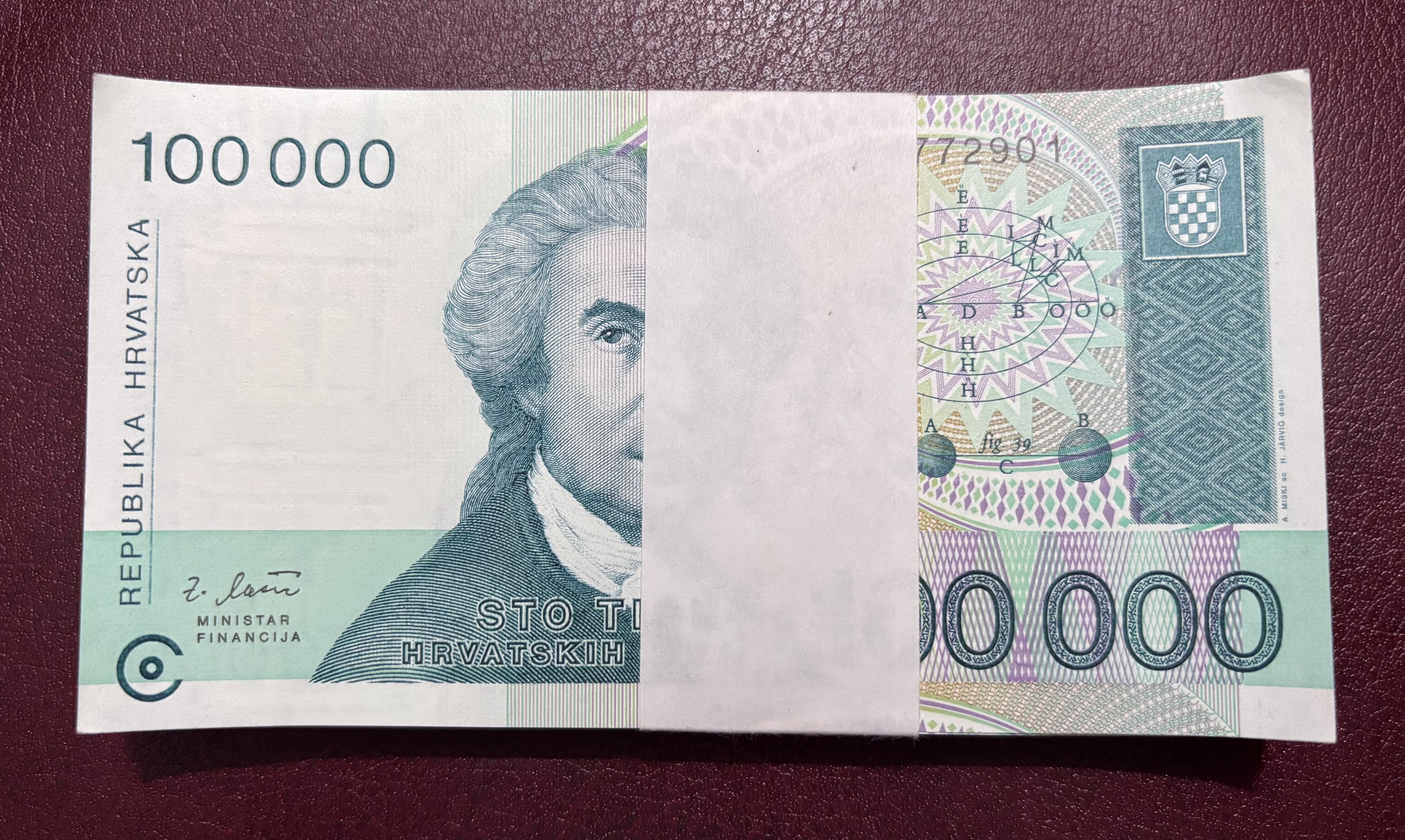 Croatia 100000 Dinara 1993 Serial Wise 100 Notes Bundle Rare