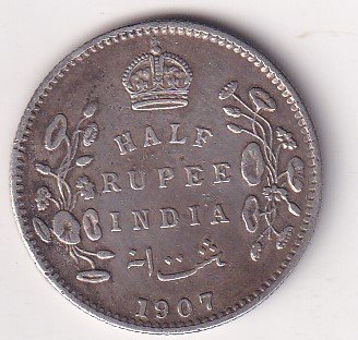 India - British Β½ Rupee 1907 - Edward VII Rare Silver Coin #V-84