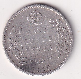 India - British ½ Rupee 1910 - Edward VII Rare Silver Coin #V-86