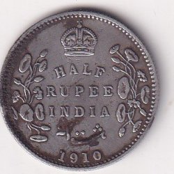 India - British ยฝ Rupee 1910 - Edward VII Rare Silver Coin #V-87