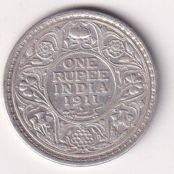 British-India 1 Rupee 1911- George V Bombay Mint Rare Silver Coin #V-100