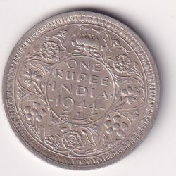 British-India 1 Rupee 1944 - George VI Rare Lahore Mint Silver Coin #V-177