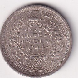 British-India 1 Rupee 1944 - George VI Rare Lahore Mint Silver Coin #V-178