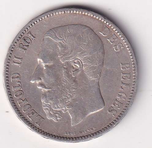 Belgium 5 Francs 1873 - Léopold II small head (Silver Weight 25 g) Coin #V-172