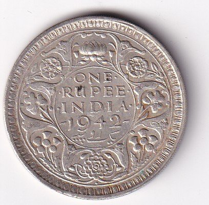 British India 1 Rupee 1942 George VI Silver Coin #V-170