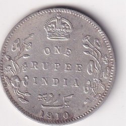 British-India 1 Rupee 1910 - Edward VII Rare Silver Coin #V-226