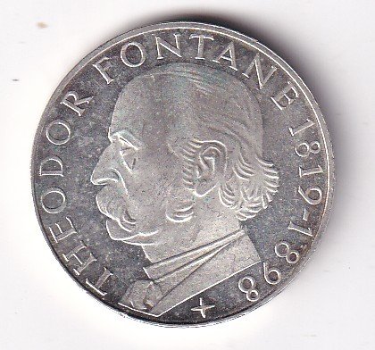Germany 5 Deutsche Mark 1969 Theodor Fontane Commemorative issue Silver Coin #V-183