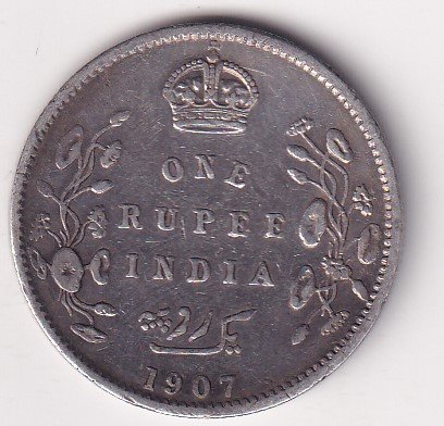 British-India 1 Rupee 1907 - Edward VII Rare Silver Coin #V-225