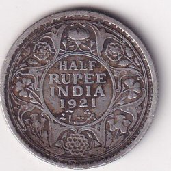 British - India  ½ Rupee 1921 - George V Rare Silver coin #V-230