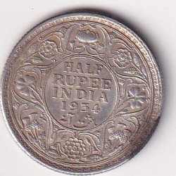 British - India  ½ Rupee 1934- George V Rare Silver coin #V-233