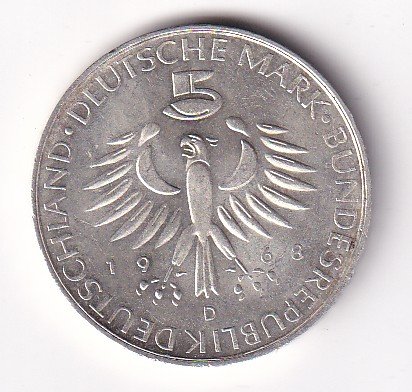 Germany 5 Deutsche Mark 1968 Max Pettenkofer Commemorative Issue Silver Coin #V-189