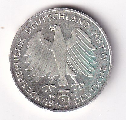 Germany 5 Deutsche Mark 1977 Carl Friedrich Gauss Commemorative Issue Silver Coin #V-193