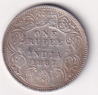 British-India 1 Rupee 1887- Victoria Rare Silver Coin #V-217