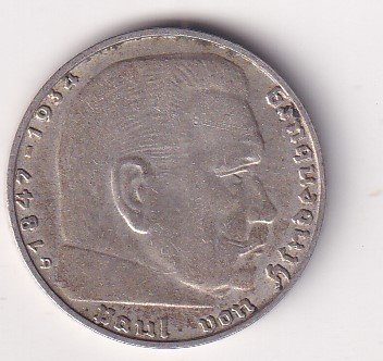 Germany 2 Reichsmark 1938 - Paul von Hindenburg Rare swastika(卐) Mark Silver Coin #V-239