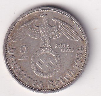 Germany 2 Reichsmark 1938 - Paul von Hindenburg Rare swastika(卐) Mark Silver Coin #V-239