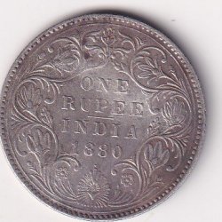 British-India 1 Rupee 1880 - Victoria Rare Silver Coin #V-219