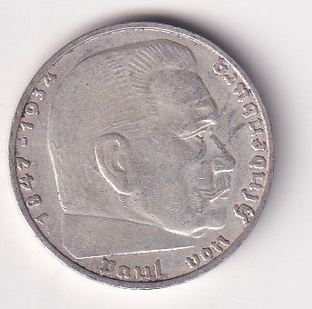 Germany 2 Reichsmark 1938 - Paul von Hindenburg Rare swastika(卐) Mark Silver Coin #V-240
