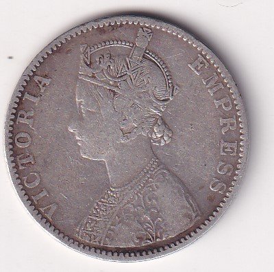 British-India 1 Rupee 1892 - Victoria Rare Silver Coin #V-220