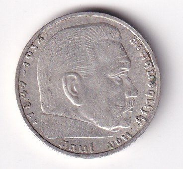 Germany 2 Reichsmark 1939 - Paul von Hindenburg Rare swastika(卐) Mark Silver Coin #V-253