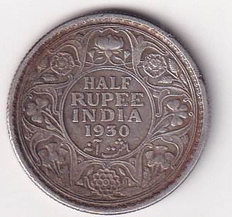 British-India Β½ Rupee 1930 - George V Rare Silver Coin #V-247
