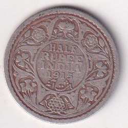 British-India  ½ Rupee 1915 - George V Rare Silver Coin #V-248