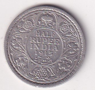 British-India Β½ Rupee 1915- George V Rare Silver Coin #V-250
