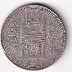 Princely state of Hyderabad 1 Rupee (1762-1950) Mir Usman Ali Khan Sliver Coin #V-262