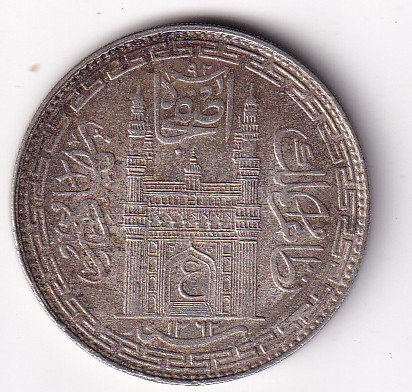 Princely state of Hyderabad 1 Rupee (1762-1950) Mir Usman Ali Khan Sliver Coin #V-263