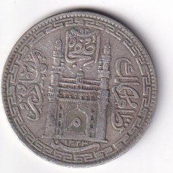 Princely state of Hyderabad 1 Rupee (1762-1950) Mir Usman Ali Khan Silver Coin #V-274