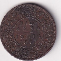 India - British ½ Anna 1877 - Victoria RARE COIN #V-390