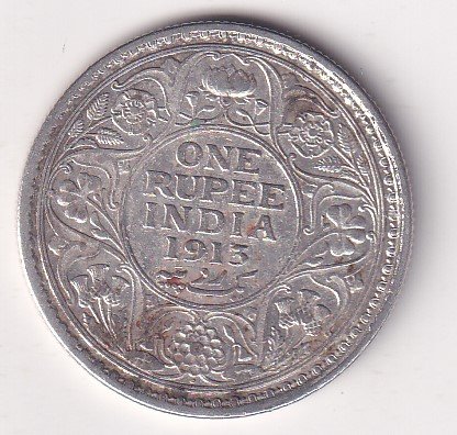 India - British 1 Rupee 1913 - George V RARE SILVER COIN #V-392
