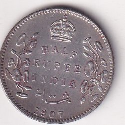 India - British ½ Rupee 1907 - Edward VII Rare High Grade Silver Coin #V-418