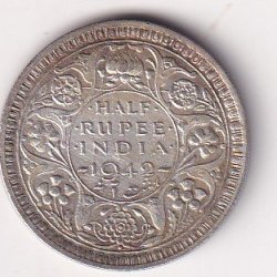 India - British ยฝ Rupee 1942 - George VI Rare Silver Coin #V-426