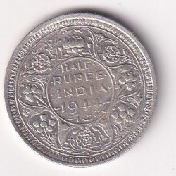 India - British ยฝ Rupee 1944 - George VI Rare Silver Coin #V-428